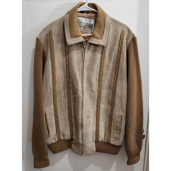Vintage Sierra Ridge Full Zip Suede Leather/Knit Ricky Gab Jacket Tan Size 1X